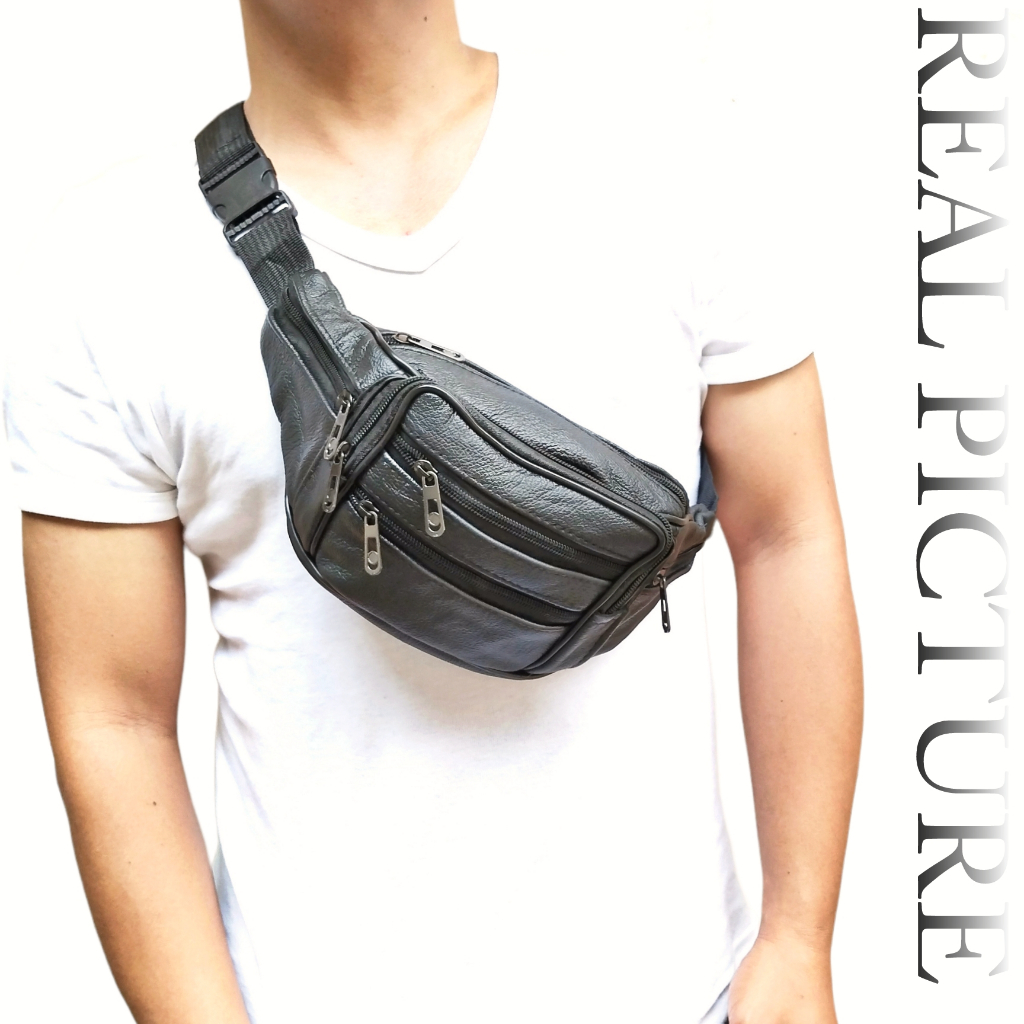 100% Kulit Sapi Asli Tas selempang Pinggang Pria Waistbag Original Affordable
