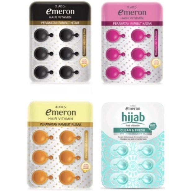 EMERON HAIR VITAMIN RAMBUT ISI 6 BUTIR BLACK SHINE DAMAGE CARE SOFT SMOOTH CLEAN FRESH HITAM KUNING 