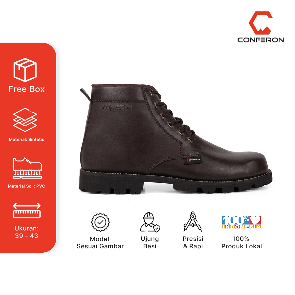 Conferon - Sepatu Boot Pria Safety Hiking Ventac Ujung Besi