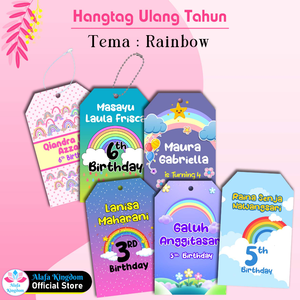 

alafakingdom - 8 Pcs Hangtag Ulang Tahun Custom tema Rainbow Pelangi