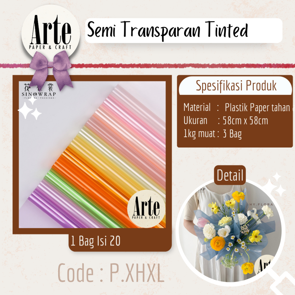 

20 Lembar kertas Buket Bunga Korean OPP Tebal Film Flower Wrapping Paper Sinowrap Calor Kado Arte