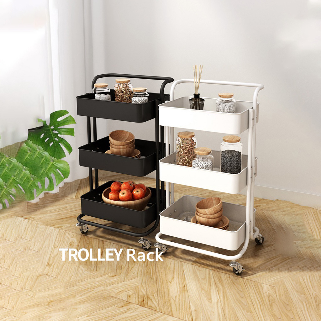 Rak Troli 3 Lapisan Keranjang Trolley Organizer Bayi Baru Lahir Organizer Dengan Keranjang Lebar Penyimpanan Dapur/Kamar/Kamar Mandi