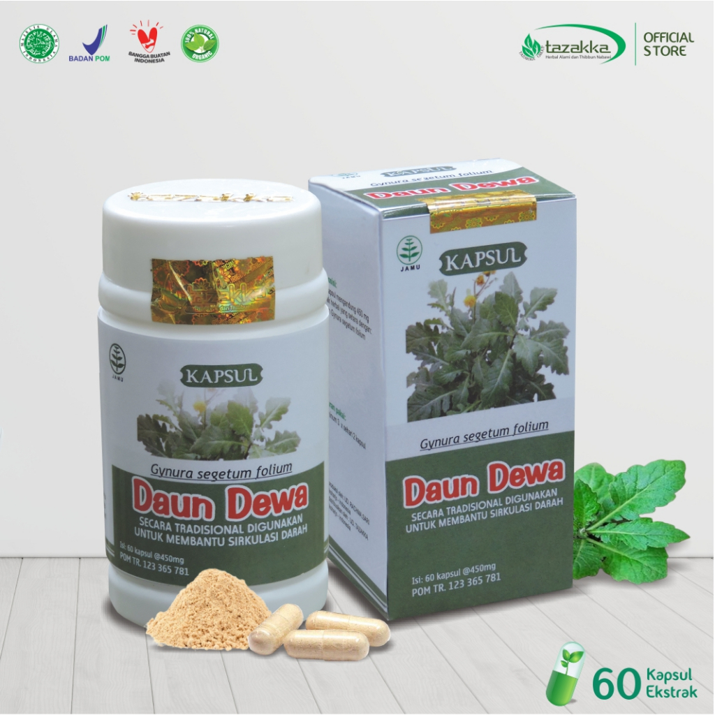 

Kapsul Daun Dewa Terapi Stroke Tazakka Original Halal BPOM Isi 60 Extract Capsule Obat Struk Ringan Ampuh Herbal Hipertensi Villa Herbal