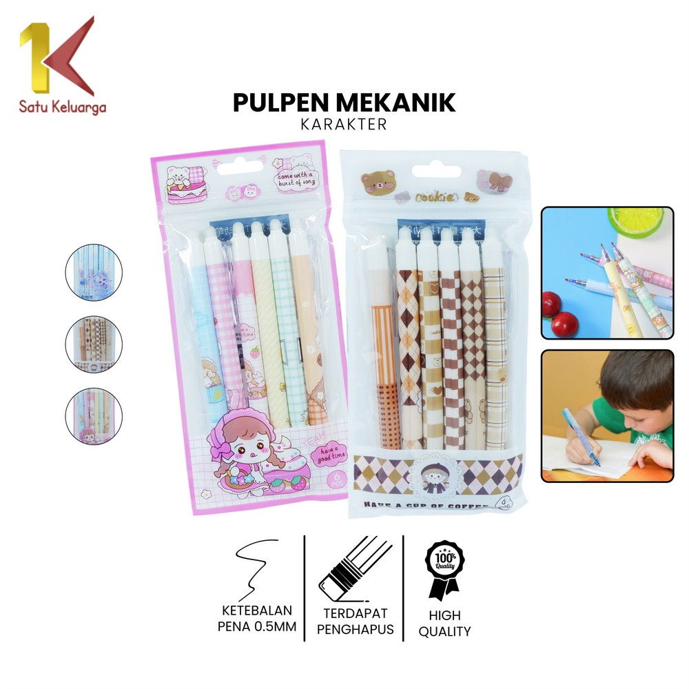 

Satu Keluarga Pulpen Set 6IN1 0.5MM Tinta Bisa di Hapus A68 Eraser Pen ST Motif Karakter Lucu / Eraseble Pen Set Cetek Cetekan Kartun / Pena Mekanik Anak Sekolah Import