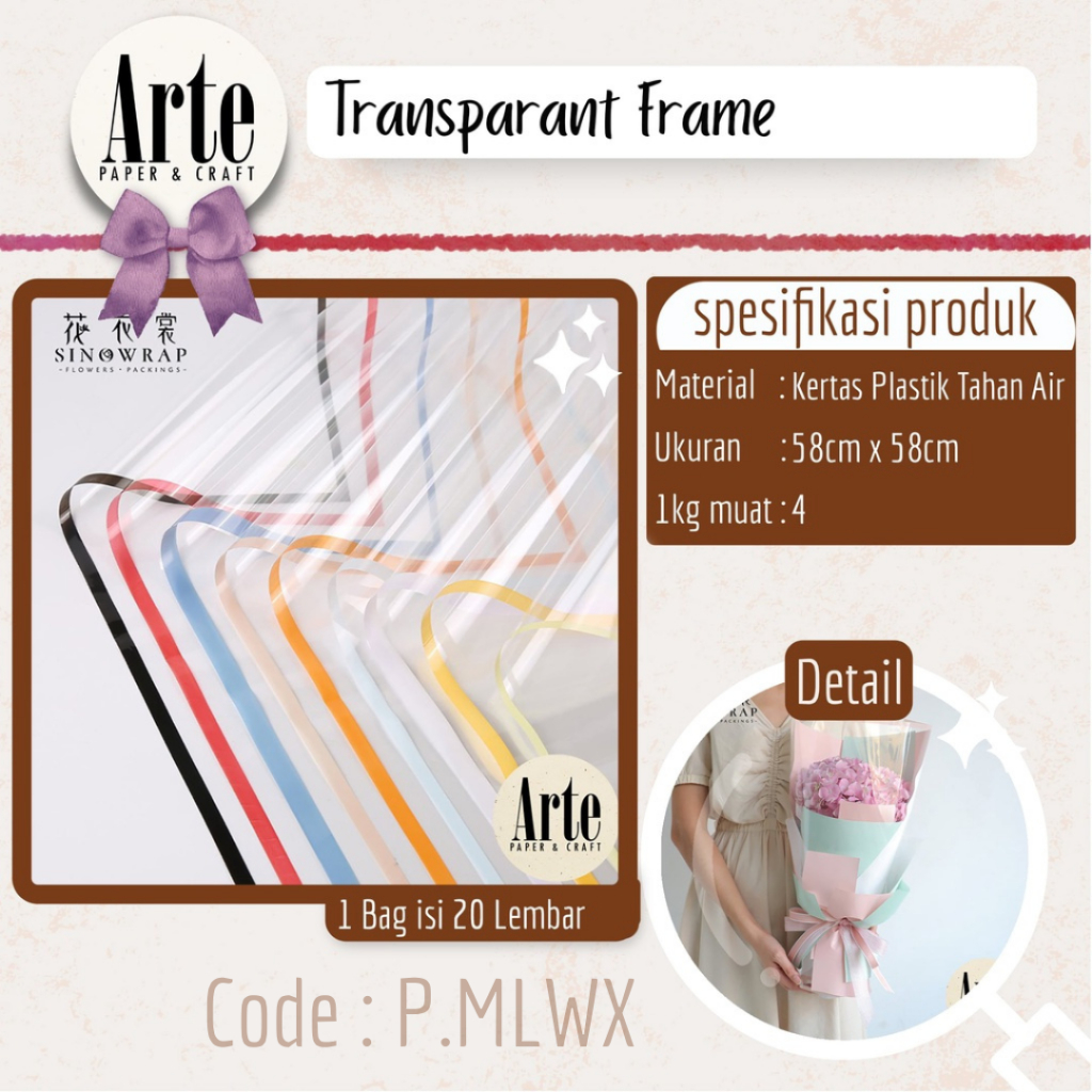 

20 Lembar Cellophane Transparant Frame Bingkai Kertas Buket Korea Bunga Flower Wrapping Paper Kado Arte Grosir Jakarta P.MLWX