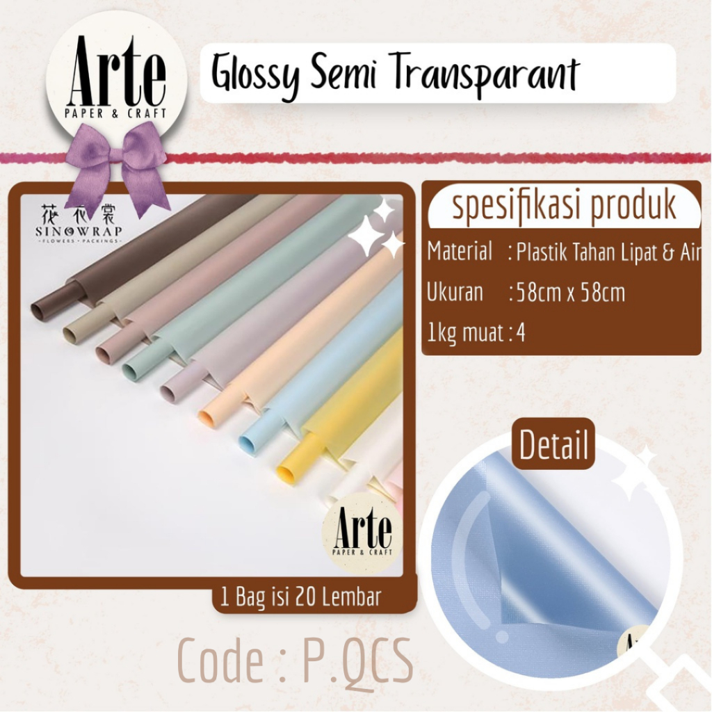 

20 Lembar Glossy Semi Transparant Kertas Buket Korea Bunga Flower Wrapping Paper Kado Arte Grosir Jakarta P.QCS