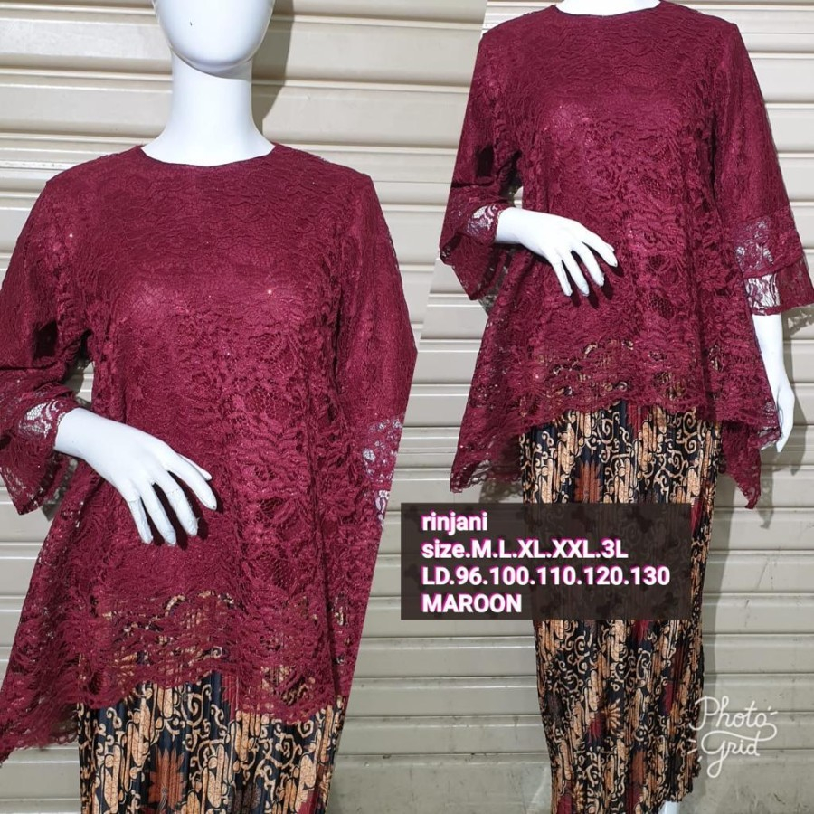 SETELAN KEBAYA RINJANI / KEBAYA BROKAT RINJANI LD 130 - WARNA MAROON