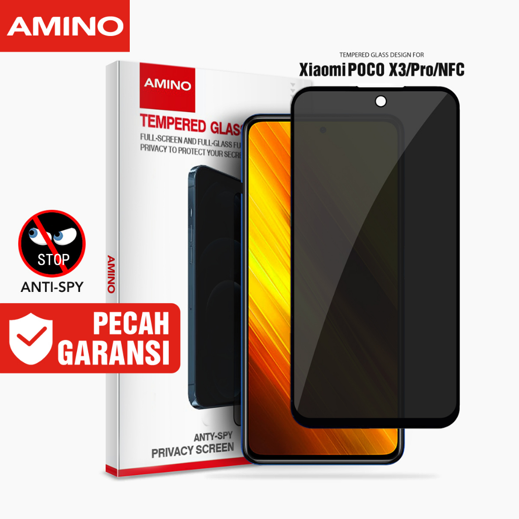 AMINO Anti Spy Tempered Glass Untuk xiaomi Poco X3 NFC / Poco X3 Pro / Poco X3 Privacy Glass 6.67 in