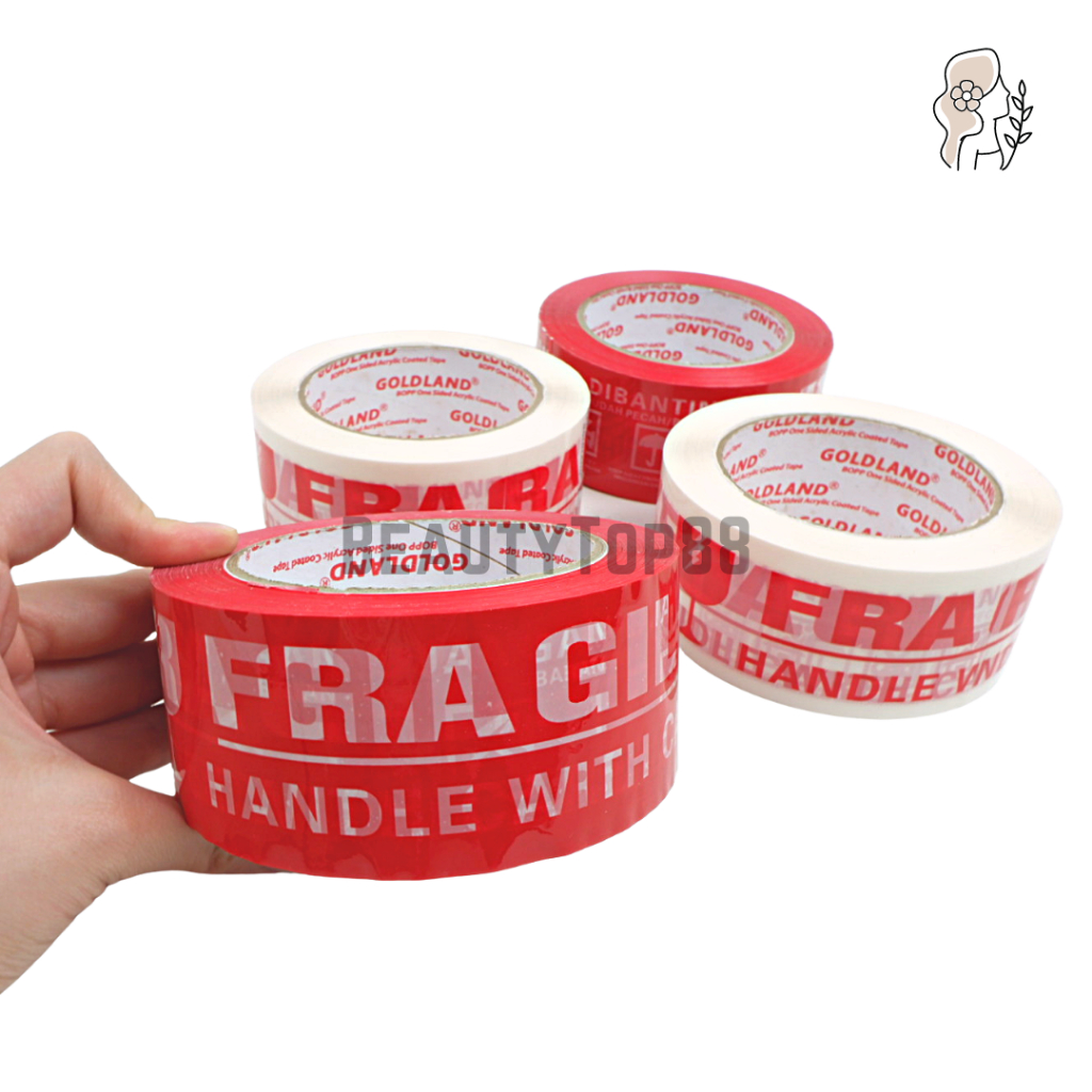 

Lakban Fragile Merah Putih Goldland 2 Inch / Plakban OPP Isolasi Gold Land Segel Jangan di Banting [45 MM x 100 METER]