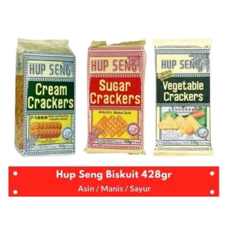 

Hup Seng Hupseng Cream Crackers Asin,Sayur, Manis 330 gram