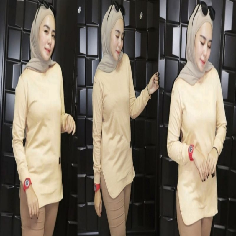 Baju Kaos Wanita Lengan Panjang Dinary Warna Crem / Atasan Wanita / Kaos Wanita / Atasan Wanita Terb