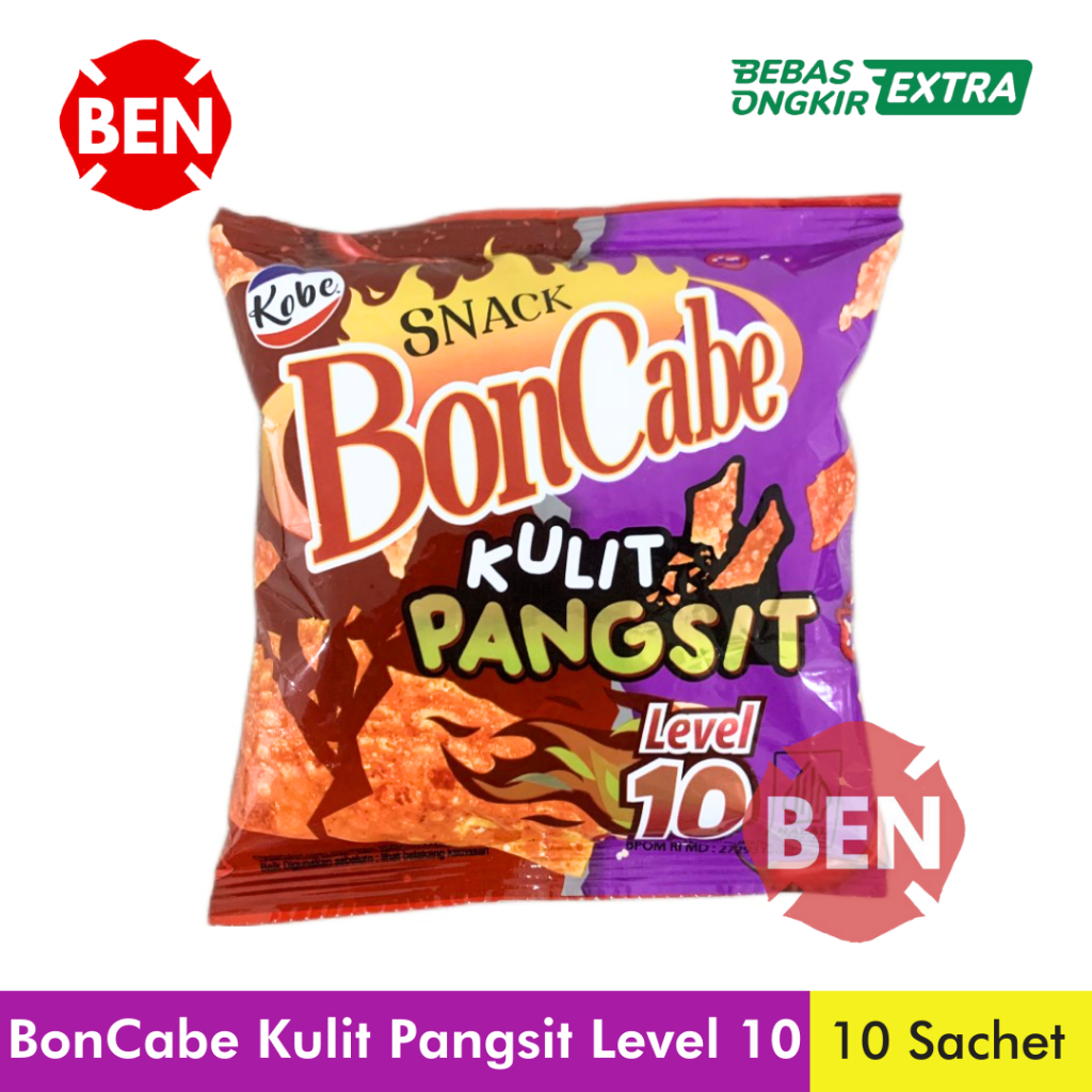 

Snack BonCabe Kulit Pangsit LEVEL 10 1 Renceng 10 Sachet Bon Cabe Pedas