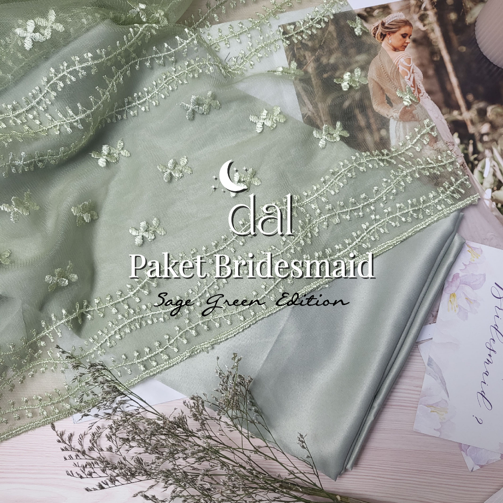 Paket Kain Bridesmaid Seragam Premium Lamaran Keluarga Lengkap Satin Kebaya Brokat Warna Sage Green