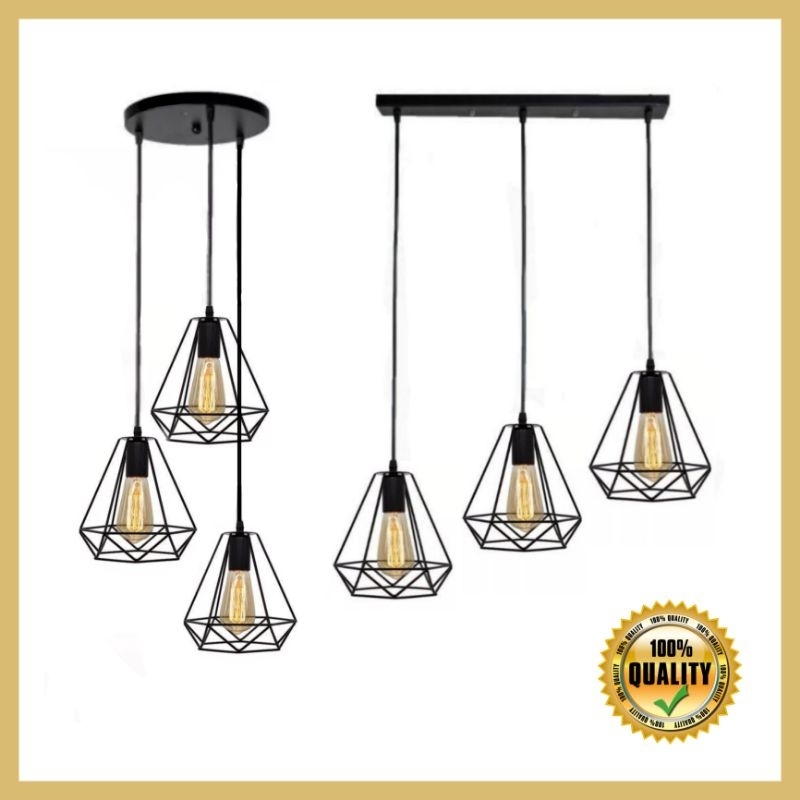 set kap diamond 3 cabang lampu gantung vintage 3 cabang high quality