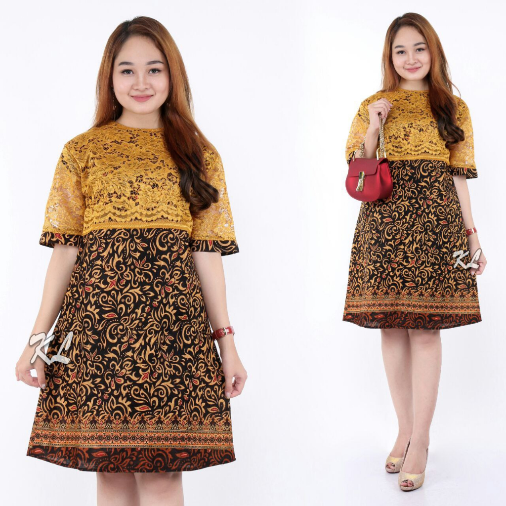 Kenanga Gold Dress Batik Brokat Standar Jumbo LD 100 - 110cm dress kekinian