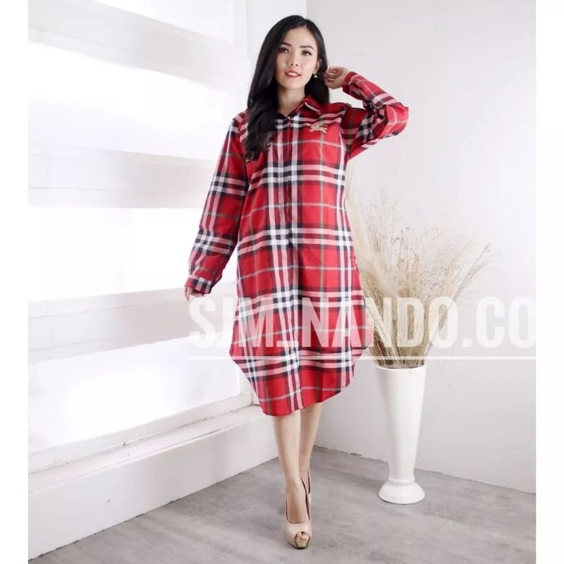 JUMBO LONG TUNIK WANITA KATUN MOTIF KOTAK BB PREMIUM SIZE XL - XXXL LD 120