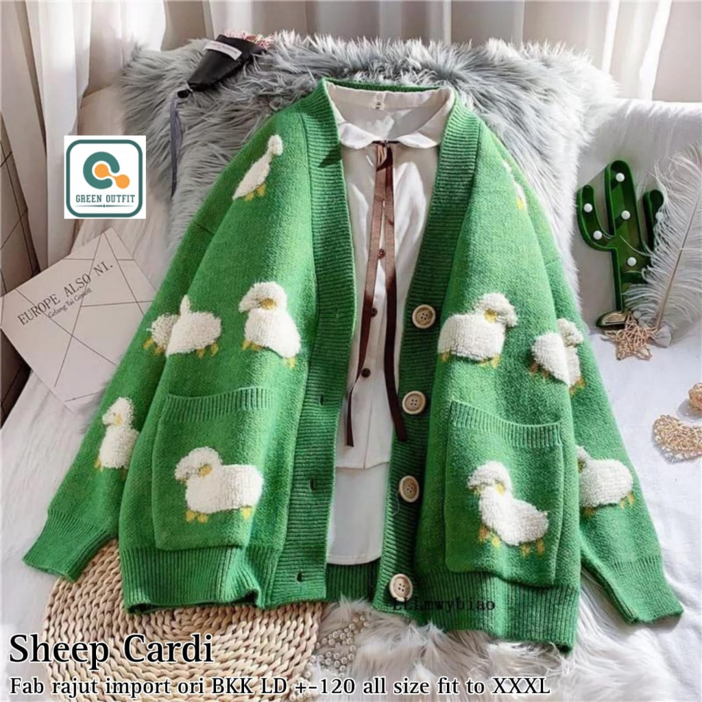 sheep cardi cardy atasan baju cardigan sweater sweter switer outer knit rajut polos tebal melar over