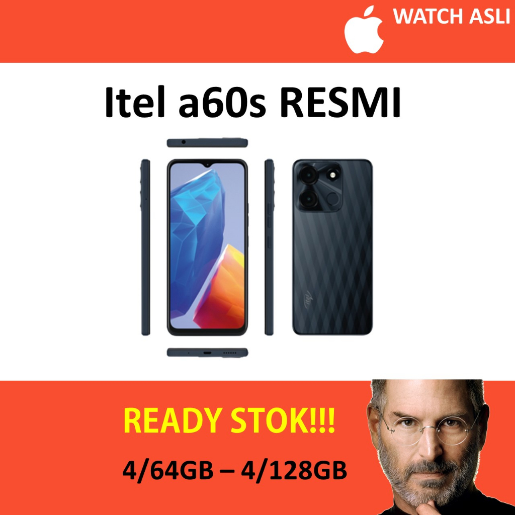 ITEL A60S 6.6" 2023 4/64GB 4/128GB Garansi Resmi RAM up to 8GB 64 128 GB TAM, BLACK BNIB NEW