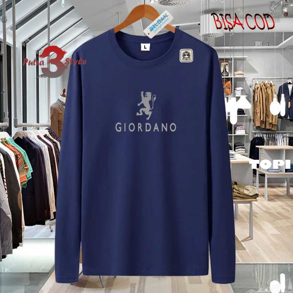 STYLE FASHION DISTRO KAOS LENGAN PANJANG GIORDANO PREMIUM TEXT SILVER KAOS UNISEX LENGAN PANJANG TER