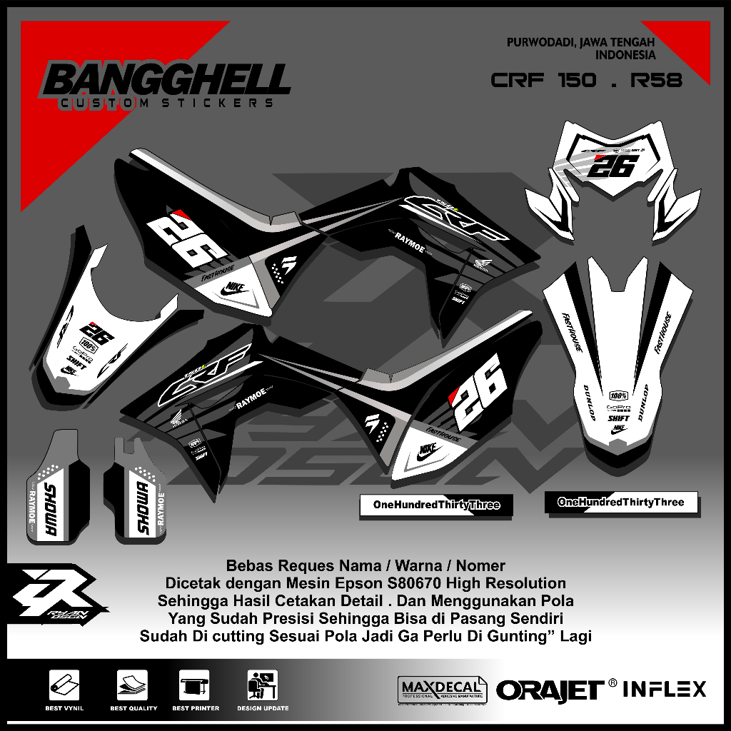DECAL CRF 150 SUPERMOTO KEREN /STICKER CUSTOM CRF 150 / DECAL CRF CUSTOM