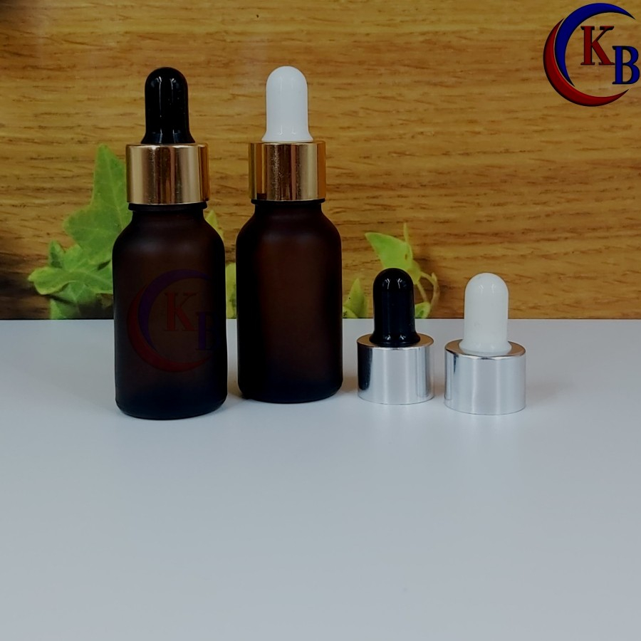 BOTOL PIPET 15 ML SERUM TETES ALUMUNIUM / BOTOL KACA COKLAT FROSTED 15ML