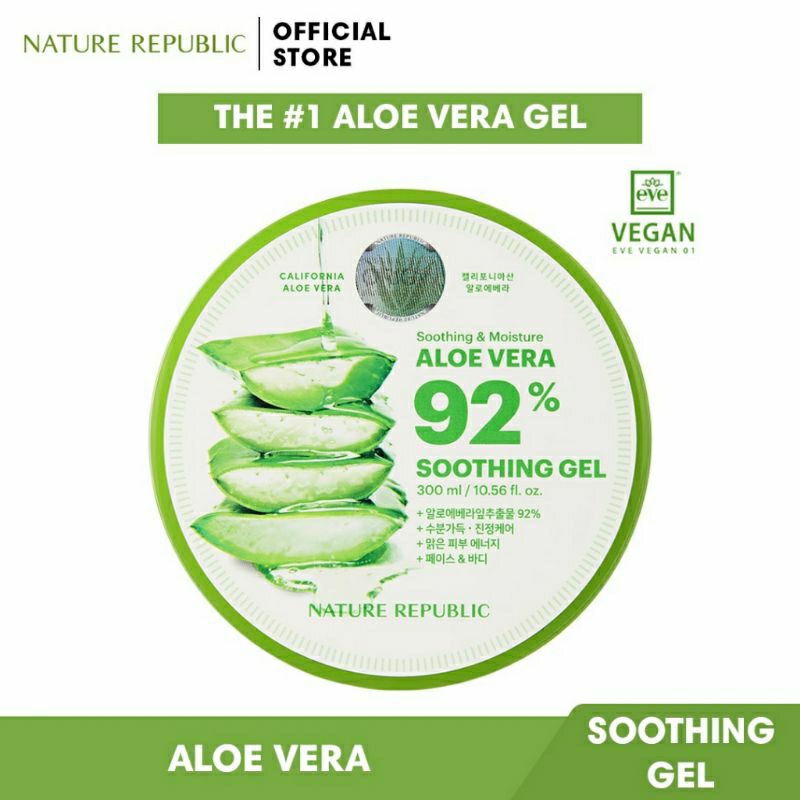 NATURE REPUBLIC - Aloe Vera Soothing & Moisture 92% Soothing Gel | Aloevera Original 100% Hologram