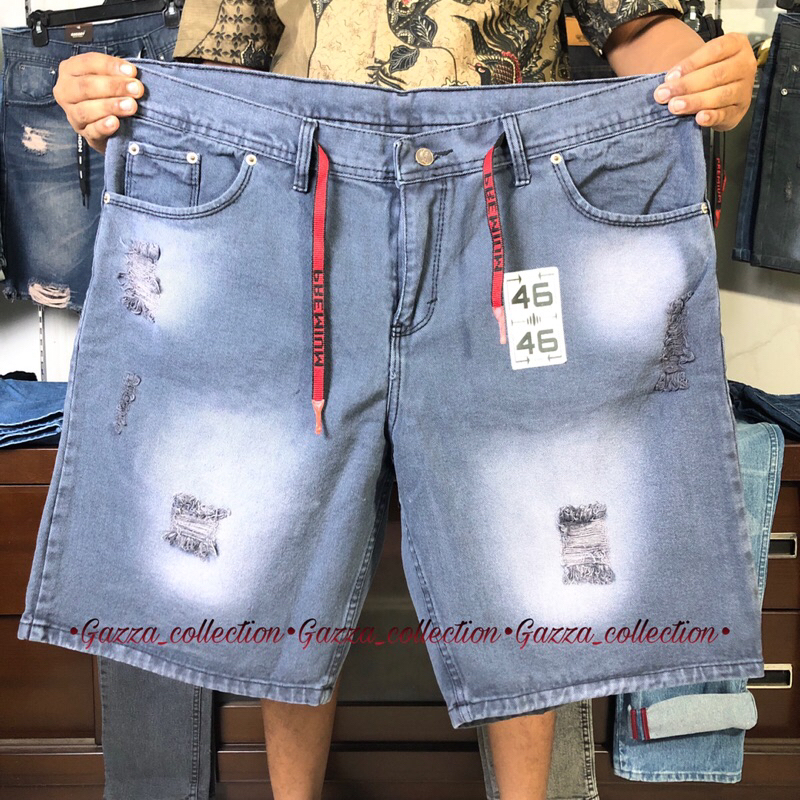 Celana Jeans Pendek Pria Sobek Big Size - Celana Jeans Pendek Pria Sobek Jumbo - Celana Pendek Denim