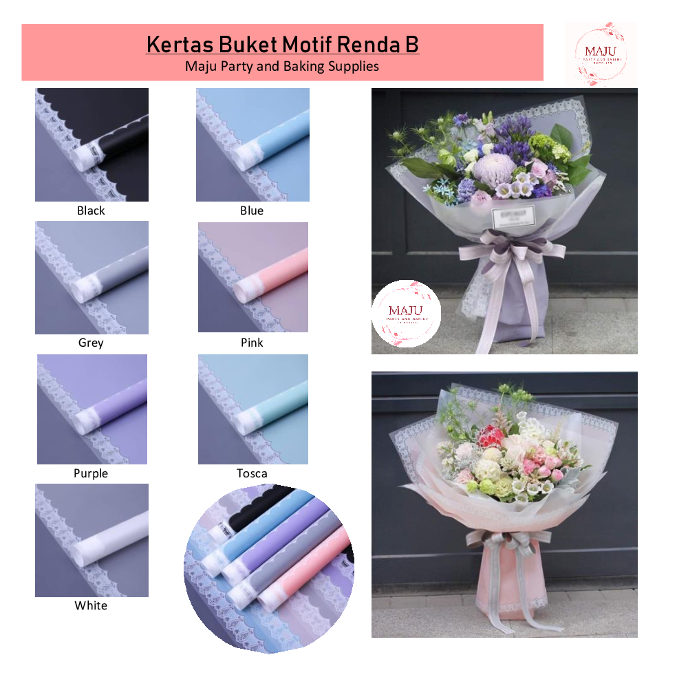 

(20 lembar per pax) Kertas Buket Motif Renda B / Flower Wrapping Lace Frame / Kertas Bunga / Flower Paper / Cellophane Paper