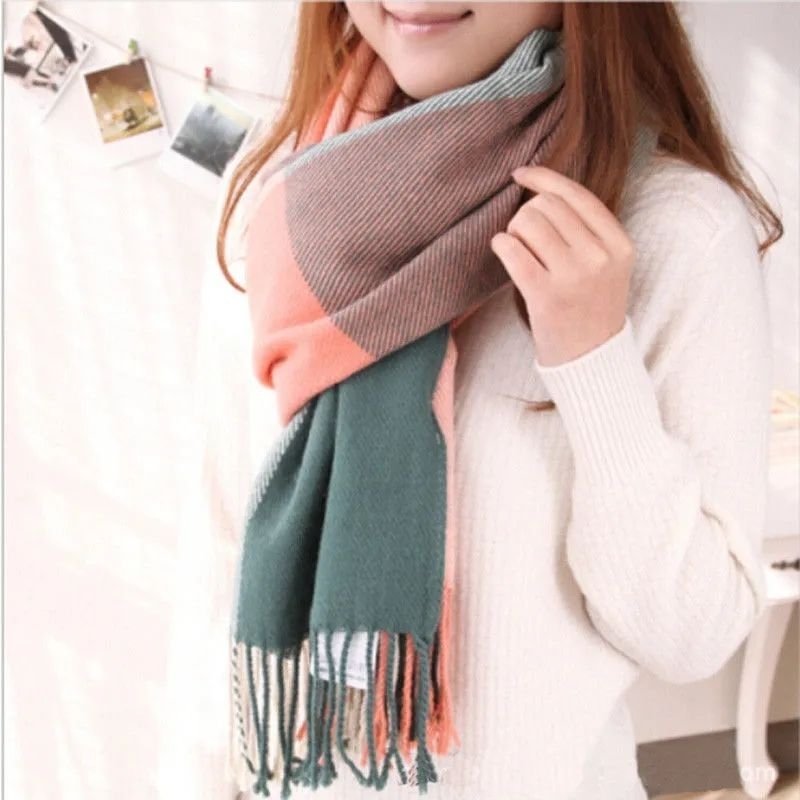 syal kasmir kotak-kotak korea uni (pria & wanita) untuk musim dingin