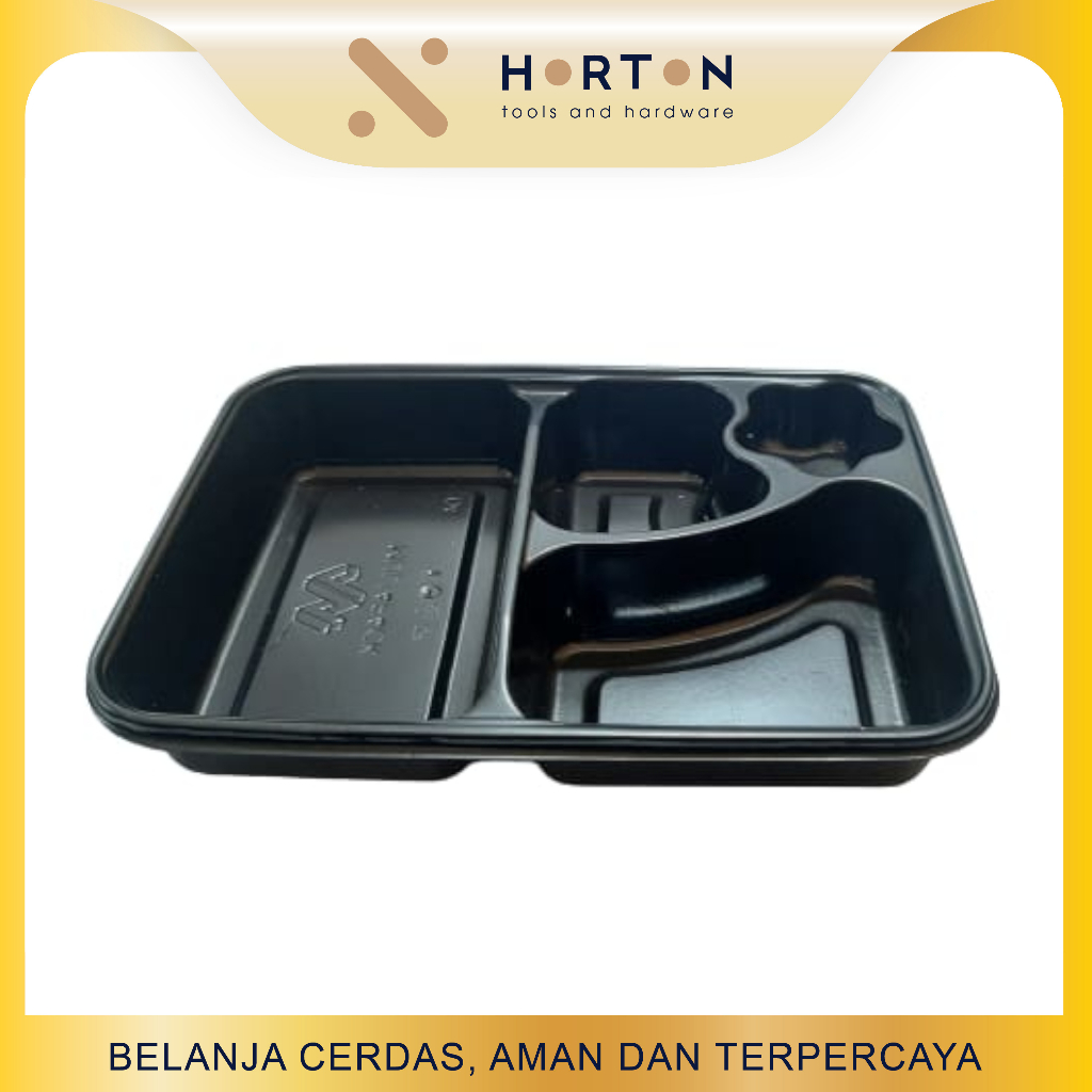 Kotak Makan Plastik / Mika Tray Bento Kotak Hitam 4 Sekat / Box Bento