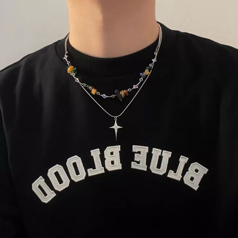 Kalung liontin Pria wanita Titanium baja vintage korean style salib star