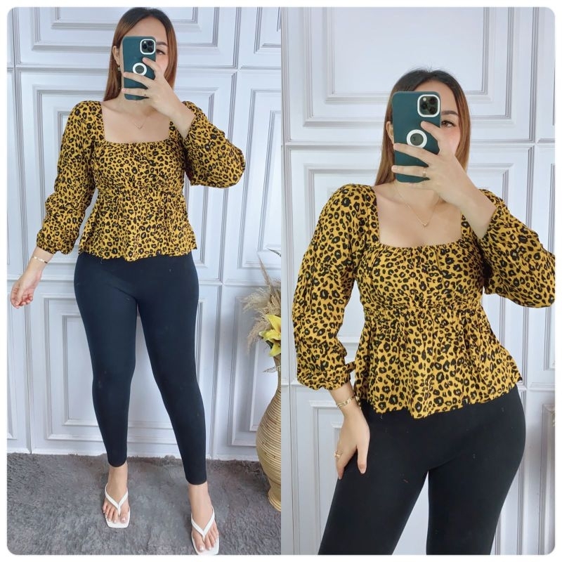 Grosit Natalia | Tata Blouse Motif Leopard Kecil Bahan Rayon