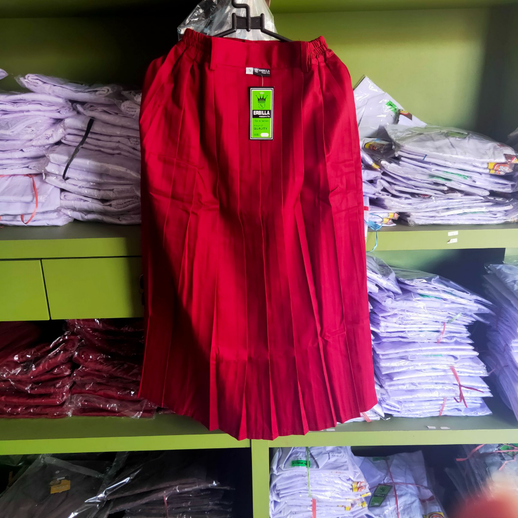 Rok SD lipit merah karet drill (seragam sekolah)