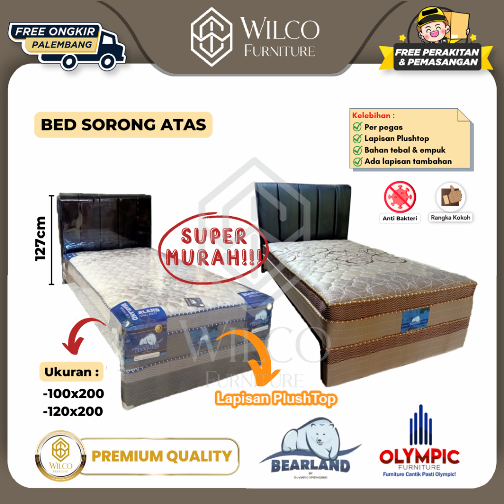 Bed Sorong Bearland Plushtop / Bed Sorong Atas Saja Olympic Grizzly - Abu-abu, 100x200
