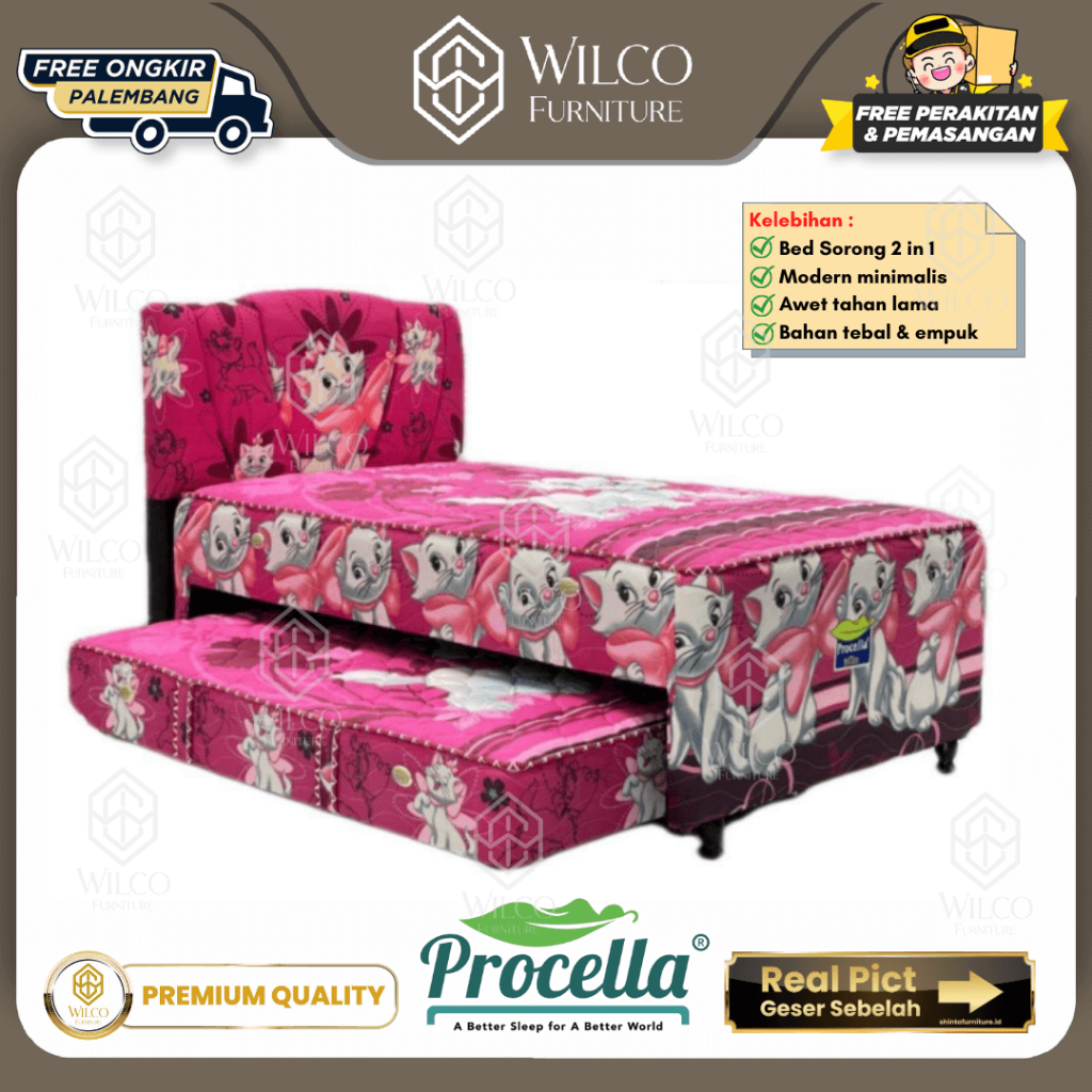 Bed Sorong Procella Anak Karakter Marie Cat / Kasur Anak 2in1
