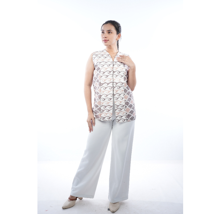 BATIK TRUSMI Atasan Wanita Outer Batik Motif Kombinasi Ombak Abu
