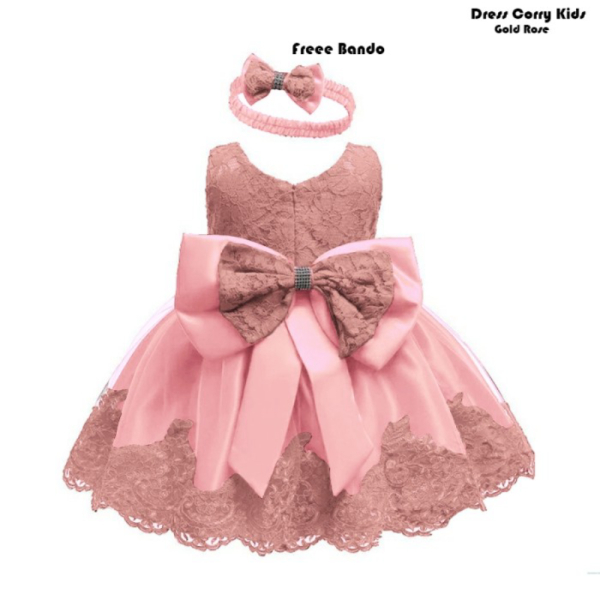 Kecil /Gaun 1 Anak SIZE Pesta Kids Rose Dress - Premium New Jual Limited Brukat Corry gold