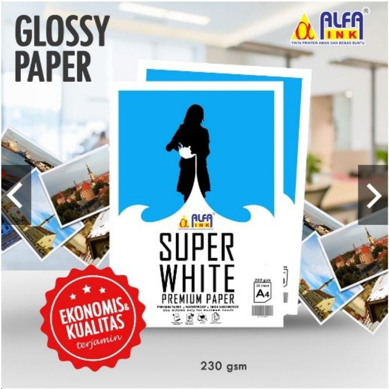 

KERTAS ALFAINK SUPER WHITE GLOSSY A4 230GSM