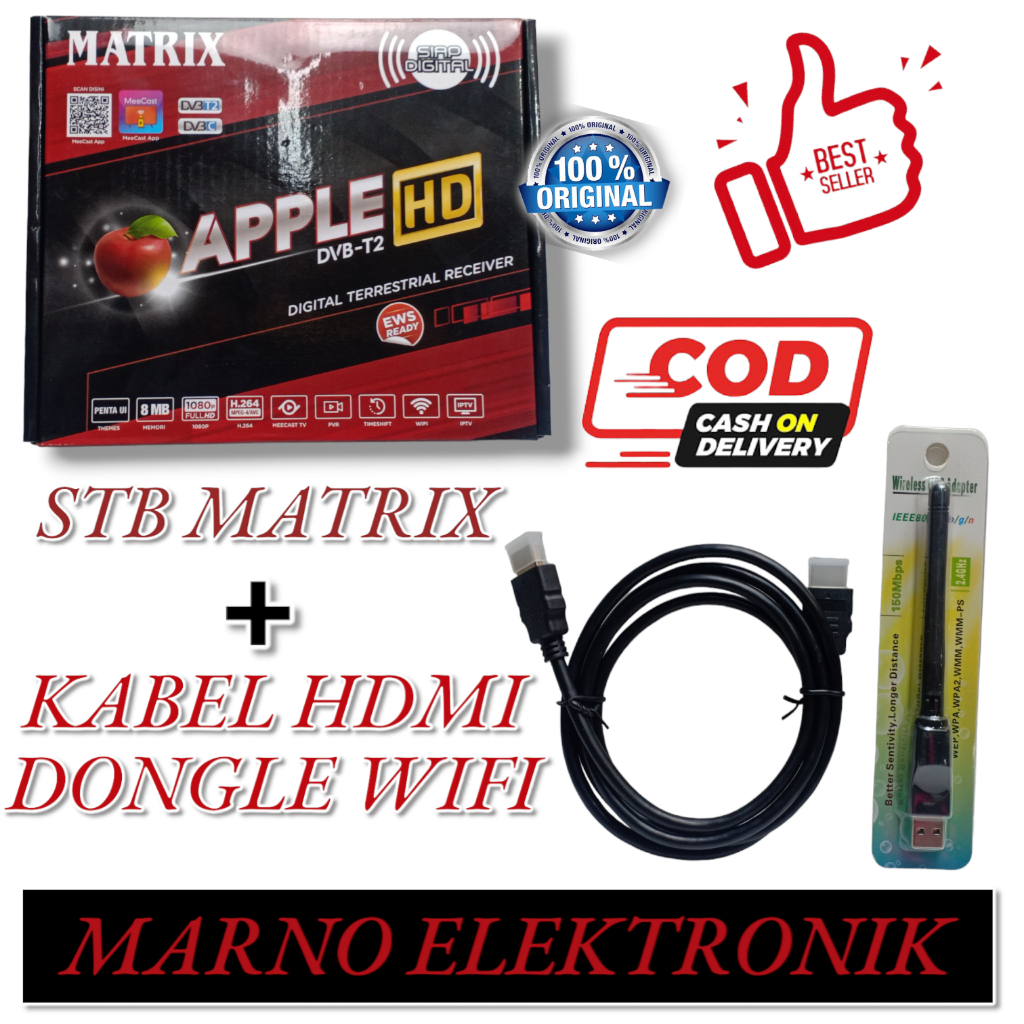 STB SET TOP BOX MATRIX APPLE HD DVB-T2 SATU SET PLUS KABEL HDMI DAN DONGLE WIFI ORI