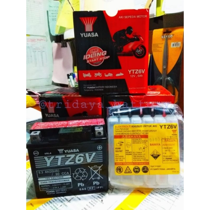 Yuasa YTZ6V 12 Volt 5.3 amper aki semi kering motor Vario, matic ISS, Nmax All New dll