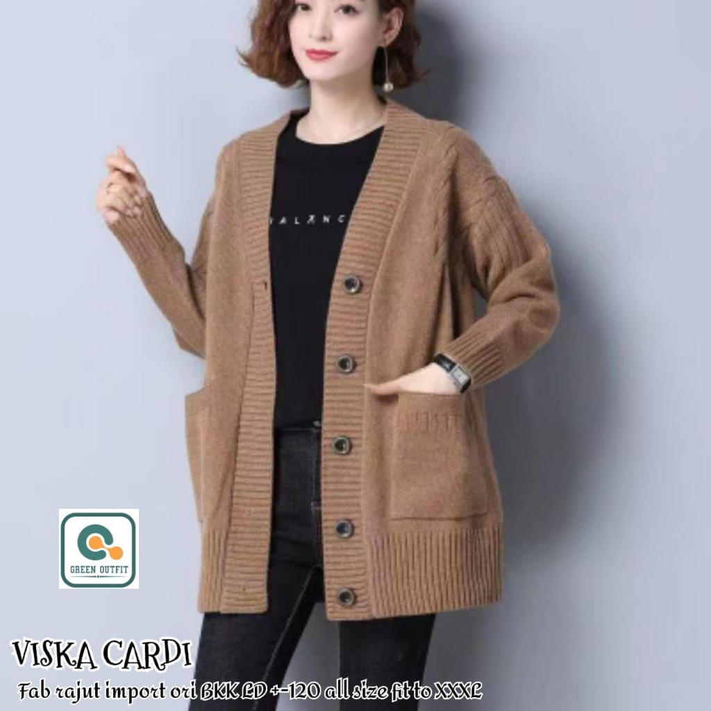 viska cardi cardy atasan baju cardigan sweater sweter switer outer knit rajut polos tebal melar over