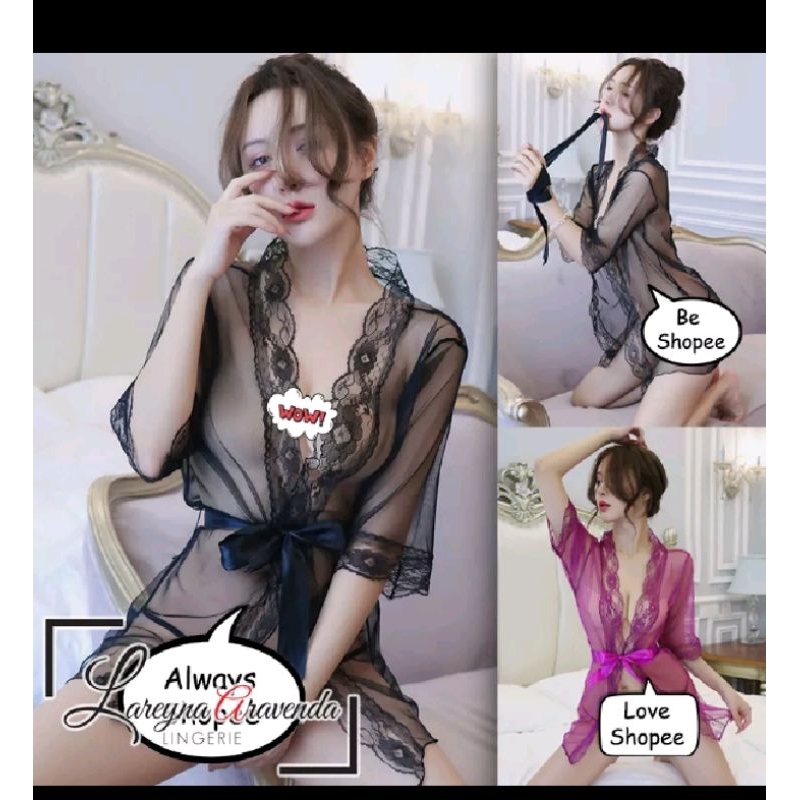 jennifer kimono lingerie transparan sexy set tali cd