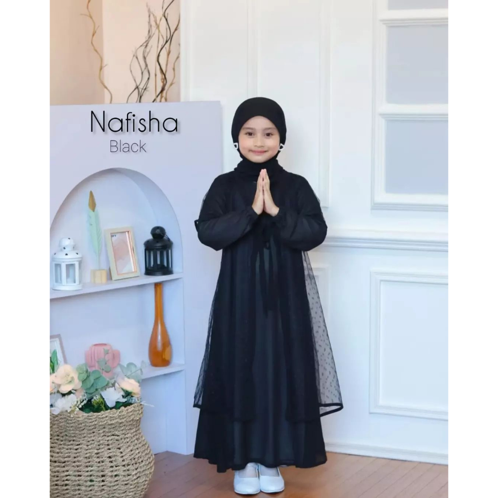 Nafisha Maxi Kids Free Pashmina Gamis Muslim Anak Perempuan l Dress Anak Tanggung 9-12 Tahun Fashion Anak Terlaris