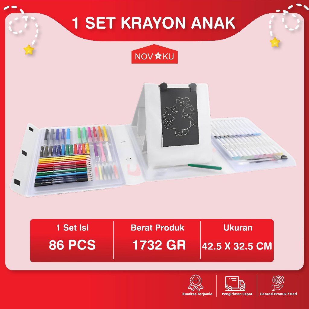 

Novaku 86 buah set gambar pensil warna kotak tiga kali lipat praktis set model hewan putih