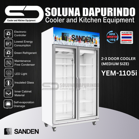 SANDEN SHOWCASE 2 PINTU CHILLER YEM-1105i / YEM 1105 / YEM1105i