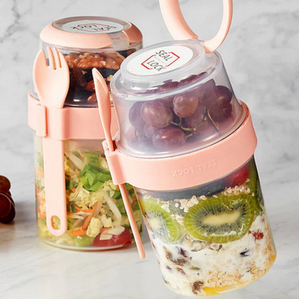 I.Q. BABY 2 Layers Plastic Food Container | Wadah Susun Tingkat Sereal Salad Buah Sayur | Shaker Cup | Tempat Makan