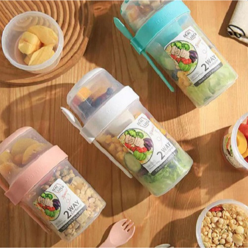 I.Q. BABY 2 Layers Plastic Food Container | Wadah Susun Tingkat Sereal Salad Buah Sayur | Shaker Cup | Tempat Makan