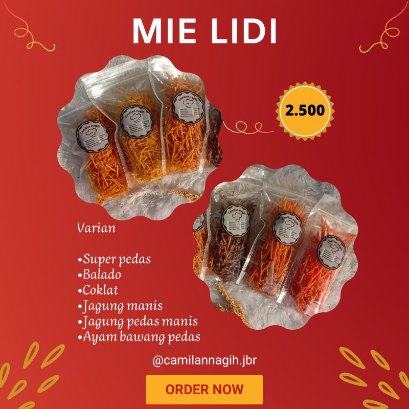 

MIE LIDI murah enak renyah kemasan pouch,camilan pedas