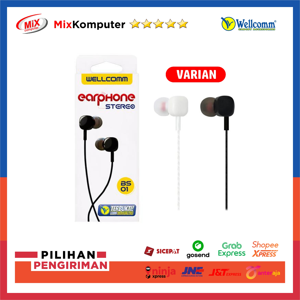 Earphone Handsfree WELLCOMM STEREO BS-01 JACK 3.5MM / Type C