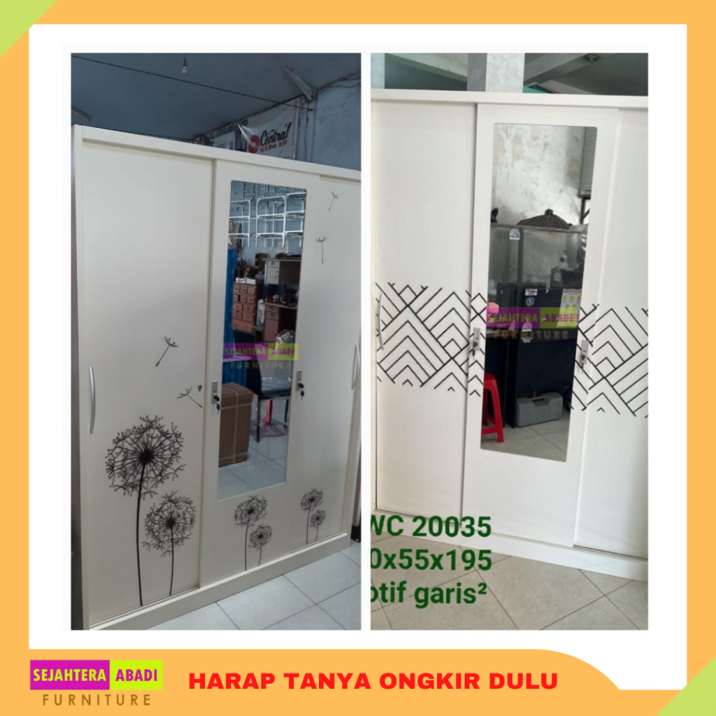 lemari besi pakaian 3 pintu sliding besar wdsl 150 pintu geser cermin